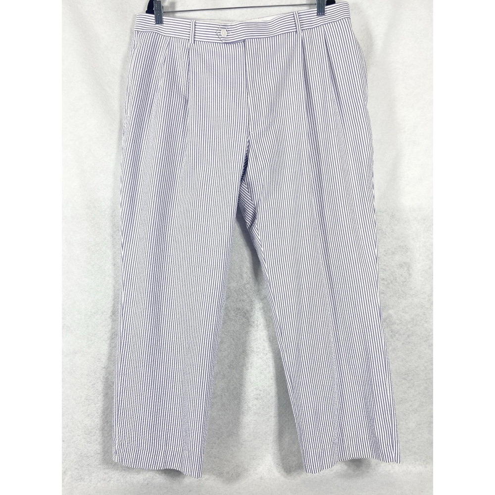 Haspel Pants Men's 38x29 Blue White Striped Pleated Front Seersucker Old Money